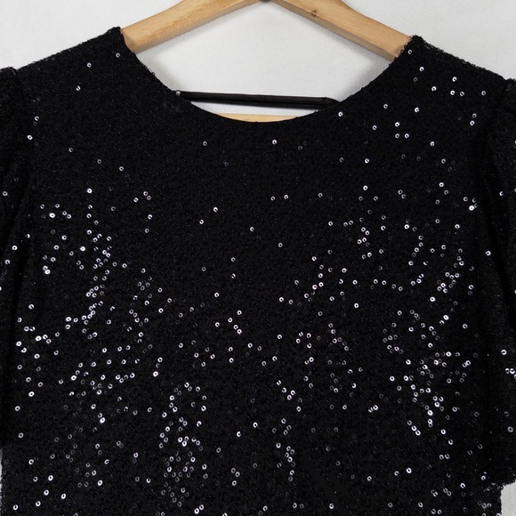 ASTR The Label Dress Womens Large Black All Over Sequins Draped Back Party Club - Picture 2 of 10